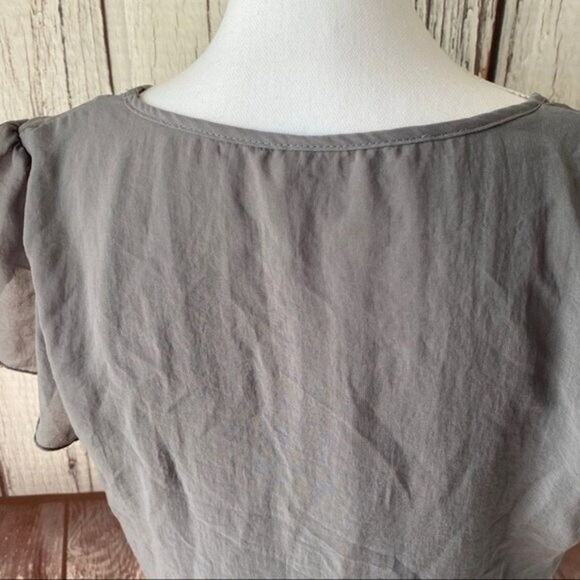 Studio Y Blouse Top Womens Large Gray Pleated Sequin Chiffon Office Capsule - Picture 6 of 13